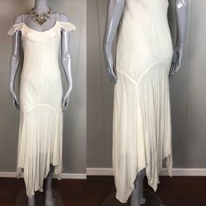 Johnny Was Cream Asymmetrical Ruffle Slip Dress